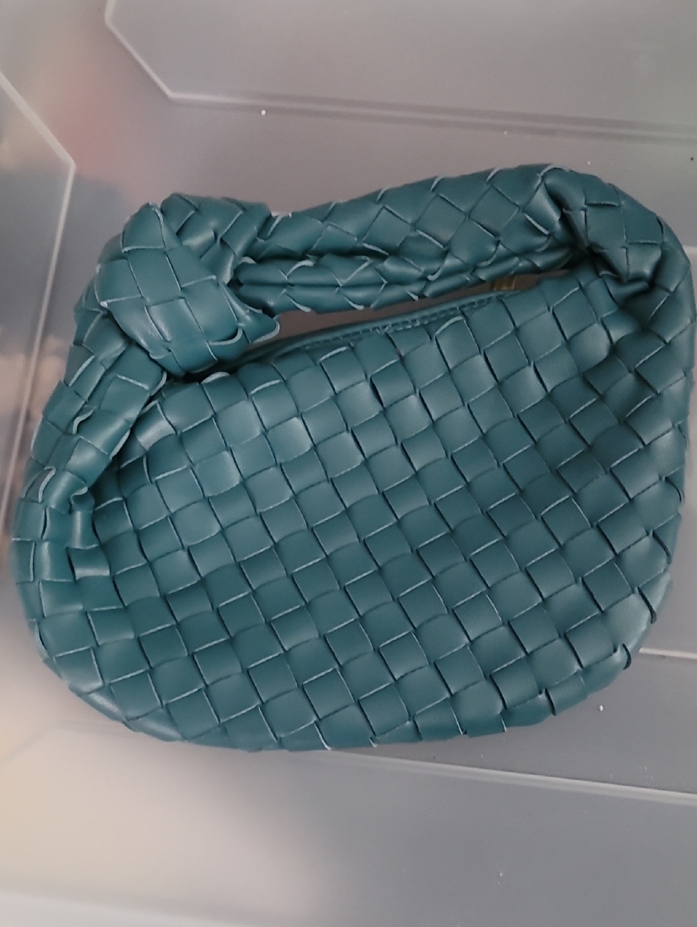 Woven Knot-Handle Shoulder Bag in Teal